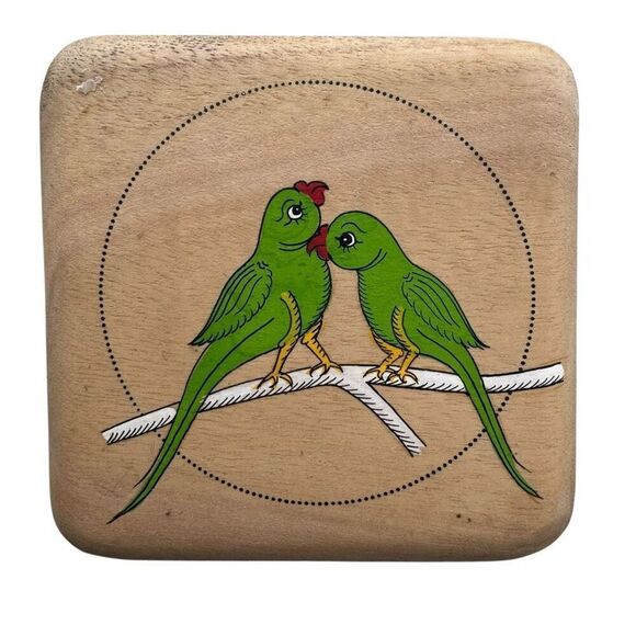 Hand Painted Folk Art Tropical Bird Wooden Coasters - Picture 2 of 6